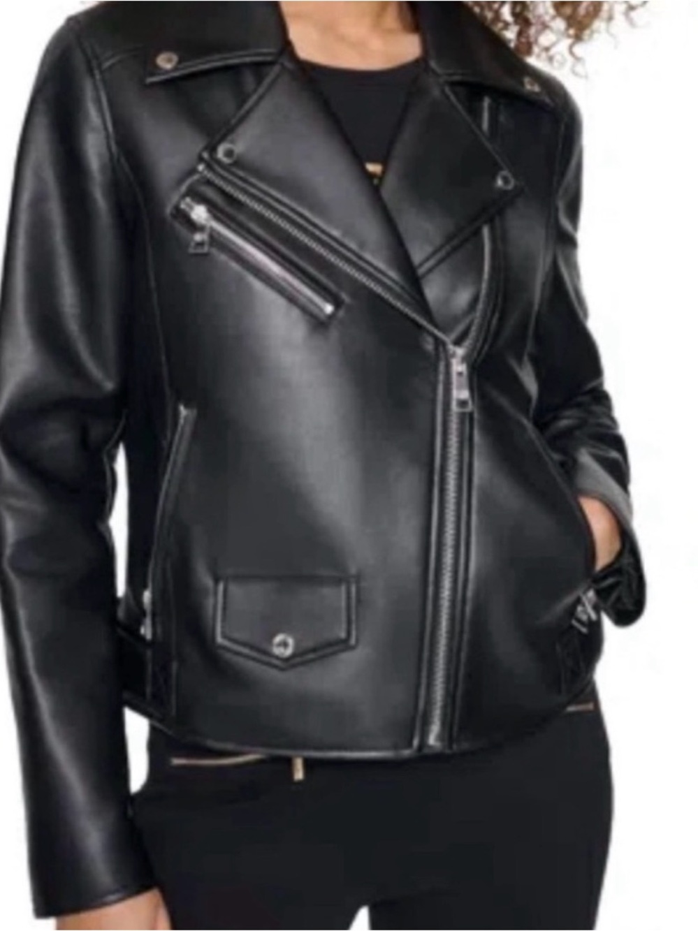 Karl Lagerfeld Black Faux Leather Moto Jacket